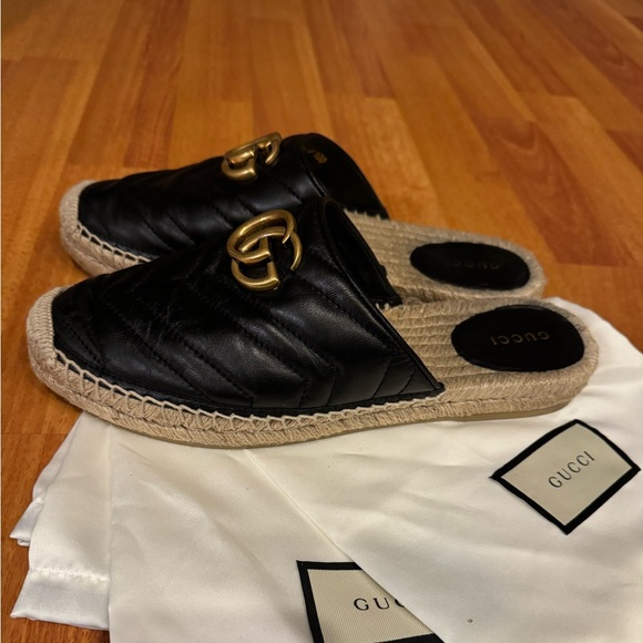 Gucci GG Marmont Black matelassé quilted leather flats Espadrilles size 8 - Picture 4 of 7